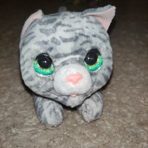 Interactive Electronic Plush Cat Gray Tabby Meows & Purrs Tested Working